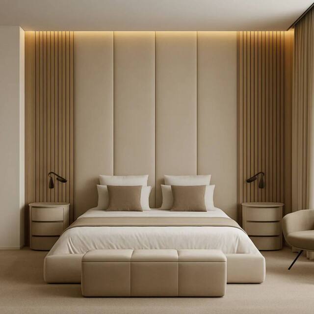 Stratus Interiors Floor to Ceiling Slatted Wall Panel Bed Frame - No Storage - Cream - Size: Double - image 1