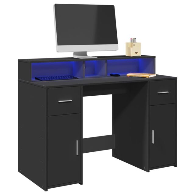 Berkfield Home Desk with LED Lights Black 120x55x91 cm Engineered Wood - Size: 120 x 55 x 91 cm - image 1