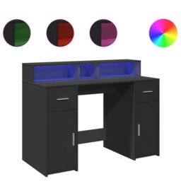 Berkfield Home Desk with LED Lights Black 120x55x91 cm Engineered Wood - Size: 120 x 55 x 91 cm - thumbnail 2