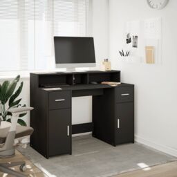 Berkfield Home Desk with LED Lights Black 120x55x91 cm Engineered Wood - Size: 120 x 55 x 91 cm - thumbnail 4