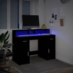 Berkfield Home Desk with LED Lights Black 120x55x91 cm Engineered Wood - Size: 120 x 55 x 91 cm - thumbnail 5