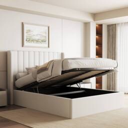 Modish Furnishing Maddison Double Cream Velvet Ottoman Storage Bed - thumbnail 2