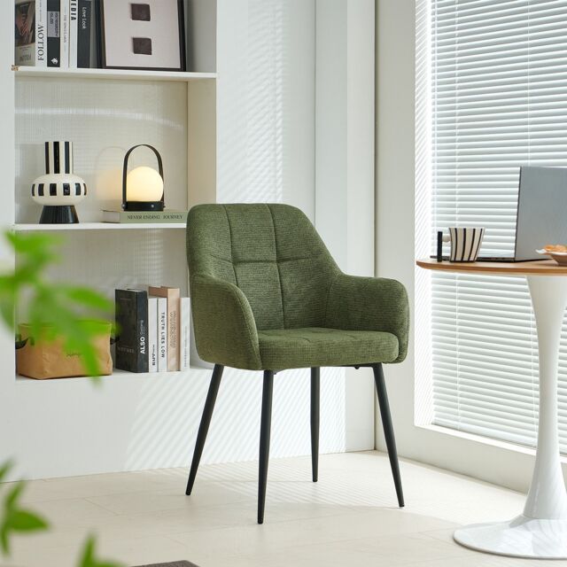 SONARA Modern Single Dining Chair with Plush Chenille Fabric in Green - image 1