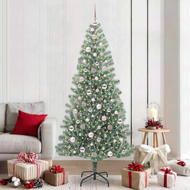 Berkfield Home Artificial Christmas Tree Snow Flocked with LED Light 210 cm in Green - image 1