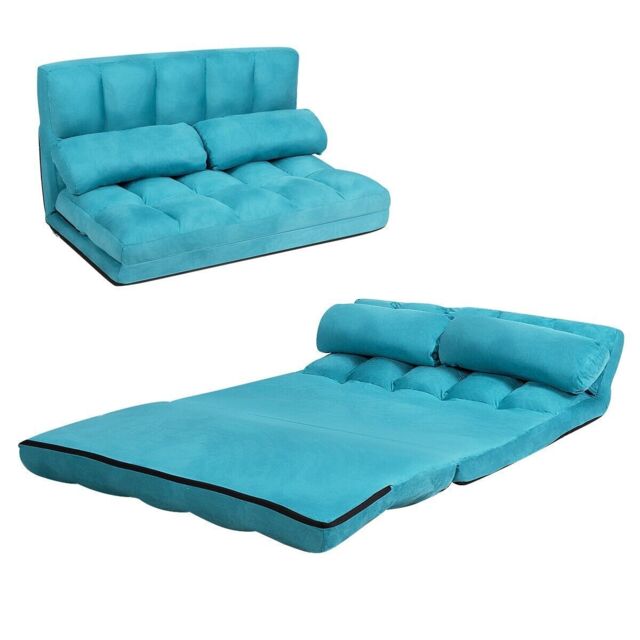 Costway 3 IN 1 Folding Lazy Sofa Bed Floor Sleeper Seat 6-Position Adjustable 2 Pillows in Blue - image 1