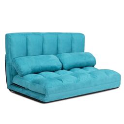 Costway 3 IN 1 Folding Lazy Sofa Bed Floor Sleeper Seat 6-Position Adjustable 2 Pillows in Blue - thumbnail 2