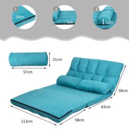 Costway 3 IN 1 Folding Lazy Sofa Bed Floor Sleeper Seat 6-Position Adjustable 2 Pillows in Blue - thumbnail 6