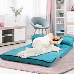 Costway 3 IN 1 Folding Lazy Sofa Bed Floor Sleeper Seat 6-Position Adjustable 2 Pillows in Blue - thumbnail 5