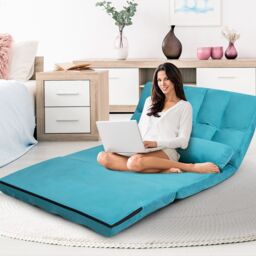 Costway 3 IN 1 Folding Lazy Sofa Bed Floor Sleeper Seat 6-Position Adjustable 2 Pillows in Blue - thumbnail 4