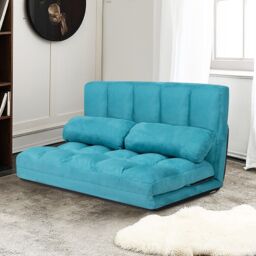 Costway 3 IN 1 Folding Lazy Sofa Bed Floor Sleeper Seat 6-Position Adjustable 2 Pillows in Blue - thumbnail 3