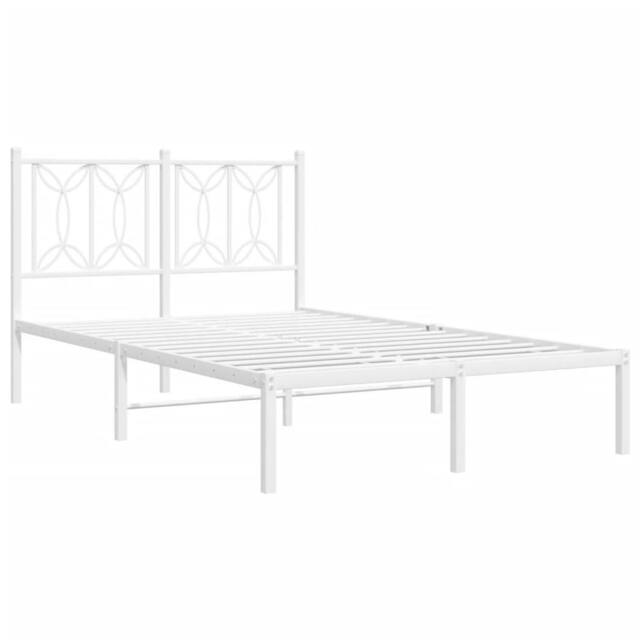Berkfield Home Metal Bed Frame without Mattress with Headboard White 120x190cm - Size: 120x190 cm - image 1