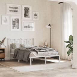 Berkfield Home Metal Bed Frame without Mattress with Headboard White 120x190cm - Size: 120x190 cm - thumbnail 2