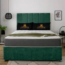 UK Bed Furniture SavannahDivan Bed with 2 Drawers Same Side & 26 Inch headboard in Green - Size: Double - thumbnail 2