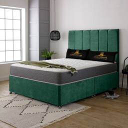 UK Bed Furniture SavannahDivan Bed with 2 Drawers Same Side & 26 Inch headboard in Green - Size: Double - thumbnail 1
