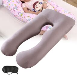 SPETLEK Women's Grey U Shaped Maternity Pregnancy Pillow with Removable Cover - thumbnail 1