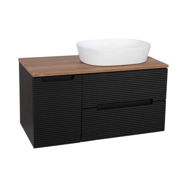 Bathroom Kingdom Monza Black & Walnut Fluted Wall Hung Vanity Basin 900mm - image 1