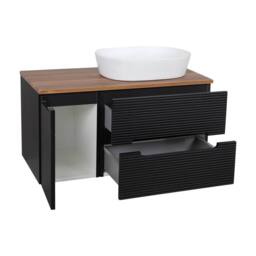 Bathroom Kingdom Monza Black & Walnut Fluted Wall Hung Vanity Basin 900mm - thumbnail 2