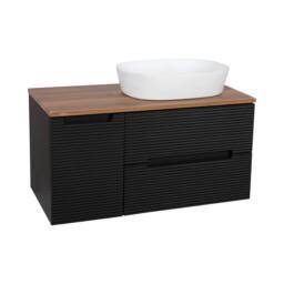 Bathroom Kingdom Monza Black & Walnut Fluted Wall Hung Vanity Basin 900mm
