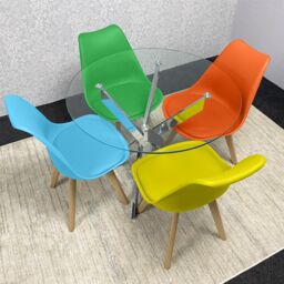 KOSY KOALA Round Glass Dining Table Set With 4 Mix Plastic Chairs Dining Room Furniture in Beige - thumbnail 3