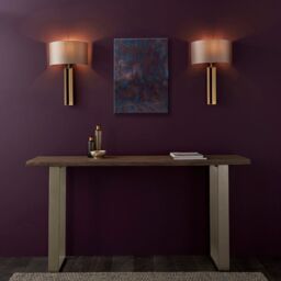 Loops Antique Brass Slotted Wall Light Fitting & Mink Satin Half Shade - Dimmable in Metallics - thumbnail 5