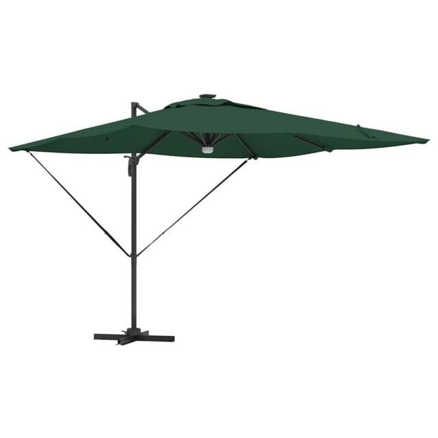 Berkfield Home Cantilever Roma Parasol with LEDs Green 286x285x270 cm Aluminium - Size: 286 x 285 x 270 cm - image 1