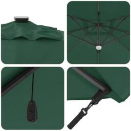 Berkfield Home Cantilever Roma Parasol with LEDs Green 286x285x270 cm Aluminium - Size: 286 x 285 x 270 cm - thumbnail 9