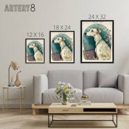 "Artery8 Whippet Dog With Flowers Modern Framed Canvas Wall Art Print in Blue - Size: W24"" x H32""" - thumbnail 4