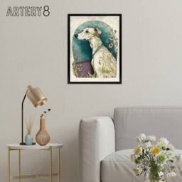 "Artery8 Whippet Dog With Flowers Modern Framed Canvas Wall Art Print in Blue - Size: W24"" x H32""" - thumbnail 3