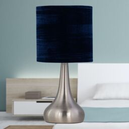 First Choice Lighting Romana - Brushed Chrome Touch Table Lamp with Navy Blue Crushed Velvet in Silver - thumbnail 4