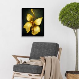 "Artery8 Wall Art Print Single Detailed Golden Yellow Orchid Flower Art Framed in Black - Size: W12"" x H16""" - thumbnail 2
