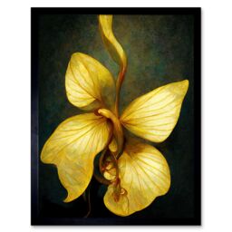 "Artery8 Wall Art Print Single Detailed Golden Yellow Orchid Flower Art Framed in Black - Size: W12"" x H16""" - thumbnail 1