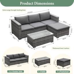 Lishetimig 3-Piece Rattan Garden Corner Sofa Set in Grey - thumbnail 2