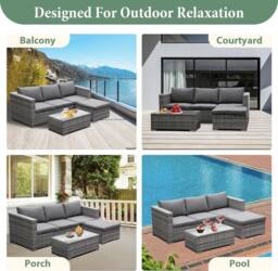 Lishetimig 3-Piece Rattan Garden Corner Sofa Set in Grey - thumbnail 7