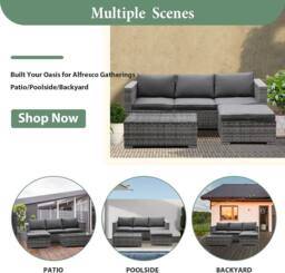 Lishetimig 3-Piece Rattan Garden Corner Sofa Set in Grey - thumbnail 5