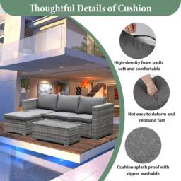 Lishetimig 3-Piece Rattan Garden Corner Sofa Set in Grey - thumbnail 3