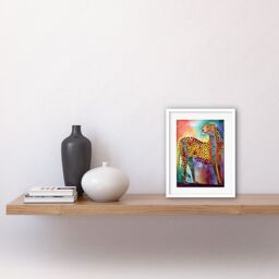 "Artery8 Wall Art Print Colourful Cheetah Folk Art Watercolour Painting Artwork Framed 9X7 Inch in White - Size: W7"" x H9""" - thumbnail 2