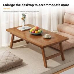 EONLION Small-34.3x57x22.3cm Bamboo Folding Coffee Tea Table in Brown - Size: 100 cm - thumbnail 3