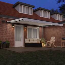 Berkfield Home Manual Retractable Awning with LED White 450x300 cm - thumbnail 1