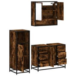 Berkfield Home 3 Piece Bathroom Furniture Set Smoked Oak Engineered Wood in Brown - thumbnail 6