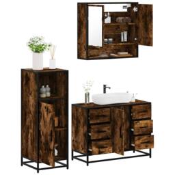 Berkfield Home 3 Piece Bathroom Furniture Set Smoked Oak Engineered Wood in Brown - thumbnail 2