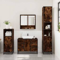 Berkfield Home 3 Piece Bathroom Furniture Set Smoked Oak Engineered Wood in Brown - thumbnail 3