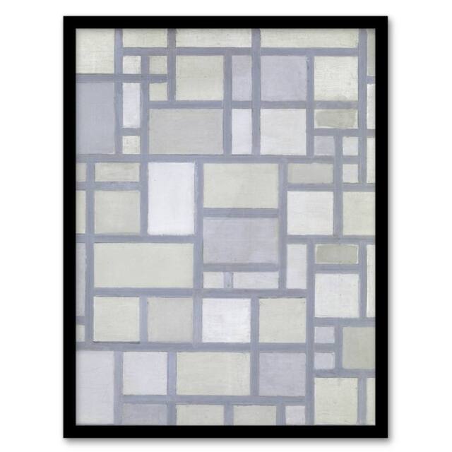 Artery8 Abstract Composition with Gray lines Mondrian Framed Wall Art Print in Grey - Size: A4 - image 1