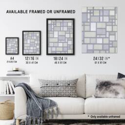 Artery8 Abstract Composition with Gray lines Mondrian Framed Wall Art Print in Grey - Size: A4 - thumbnail 3