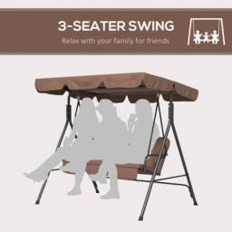 Matteo Brown 3 Seater Outdoor Garden Swing Chair with Adjustable Canopy - thumbnail 6