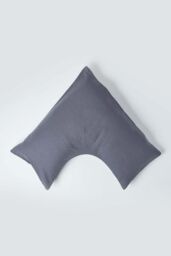 Homescapes Linen V Shaped Pillowcase in Dark Grey - thumbnail 1