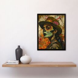 Artery8 Mexican Day of the Dead Portrait Street Art Tattoos Framed Art Print in Brown - Size: A4 - thumbnail 4