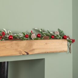 Samuel Alexander 1.9m Frosted Pinecone Garland with Red Berries & Baubles - thumbnail 5