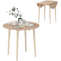 HOMCOM Folding Dining Table for 4, Round Drop Leaf Table, Modern Space Saving Small Kitchen Table with Wood Legs for Dining Room in Natural - thumbnail 2