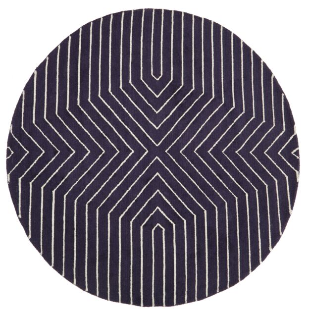Orsina Round Blue & White Rug, Hand Tufted Wool Rug With Geometric Pattern, Contemporary Area Rug For Dining Room - Size: 100 cm diameter - image 1