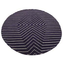 Orsina Round Blue & White Rug, Hand Tufted Wool Rug With Geometric Pattern, Contemporary Area Rug For Dining Room - Size: 100 cm diameter - thumbnail 2